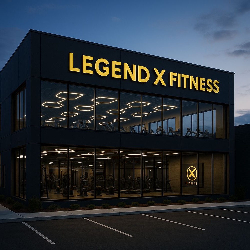 A Legend X Fitness gym at night